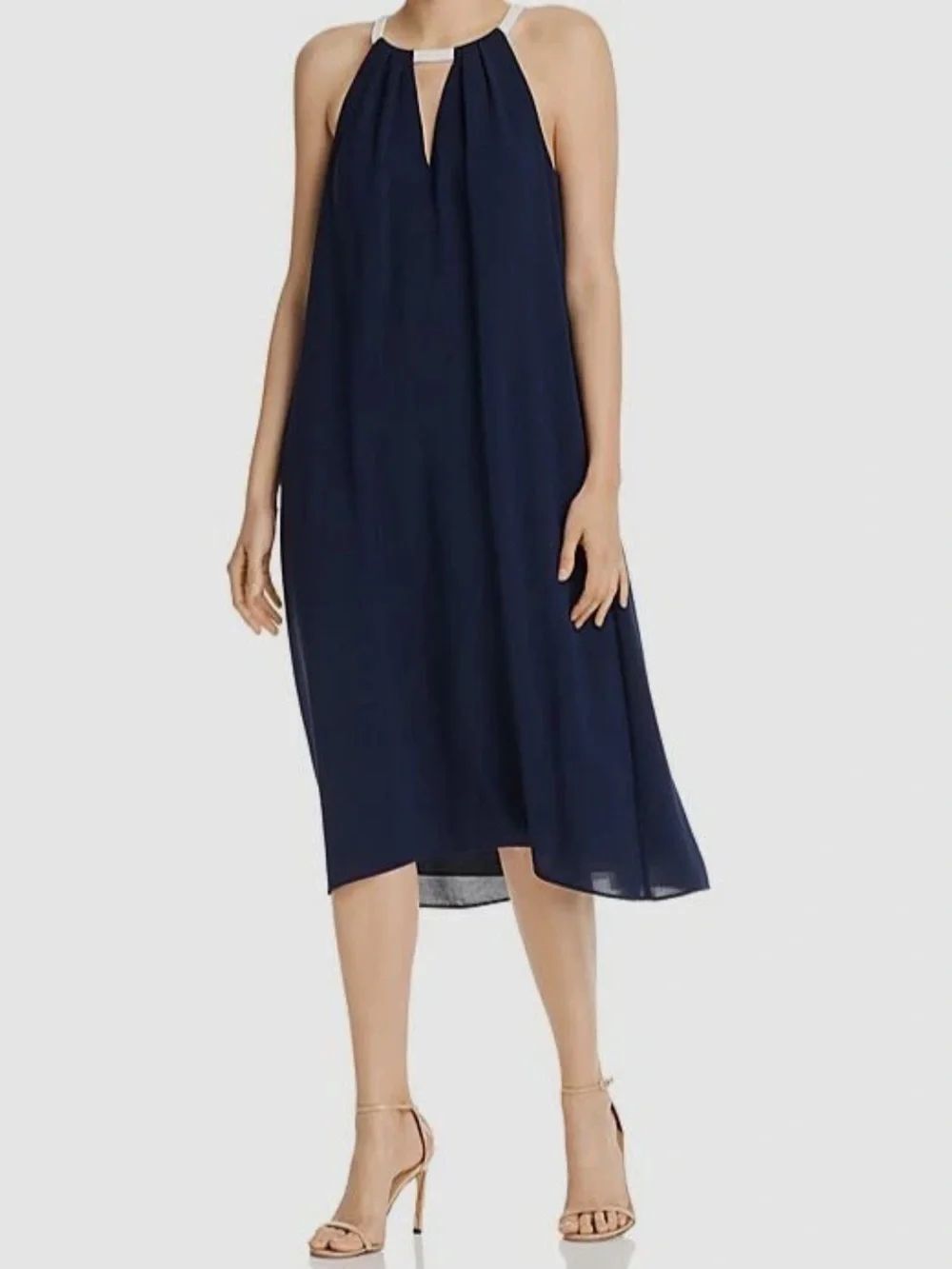 Adrianna Papell Sleeveless Halter Trapeze Midi Dress